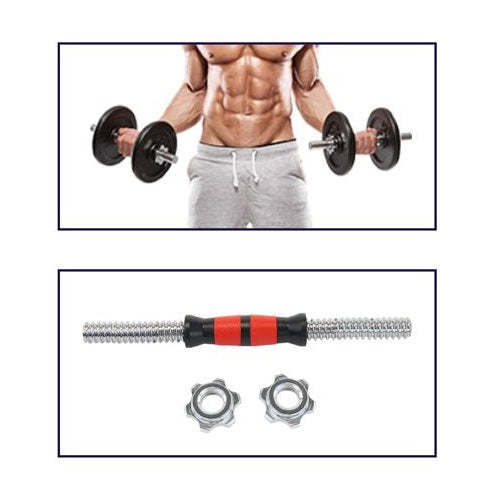 Manubrio Bodybuilding Acciaio E Gomma 40Cm Filettato Sollevamento Pesi Dischi
