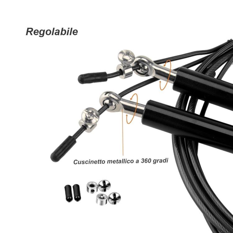 CORDA SALTO PER SALTARE PRO ACCIAIO PVC CARDIO MMA CROSSFIT BOXING FITNESS NERO
