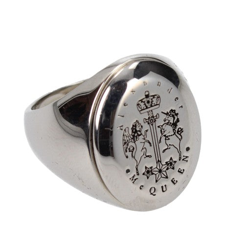 Alexander McQueen – Anello Chevalière in Ottone Argento (Taglia 17)
