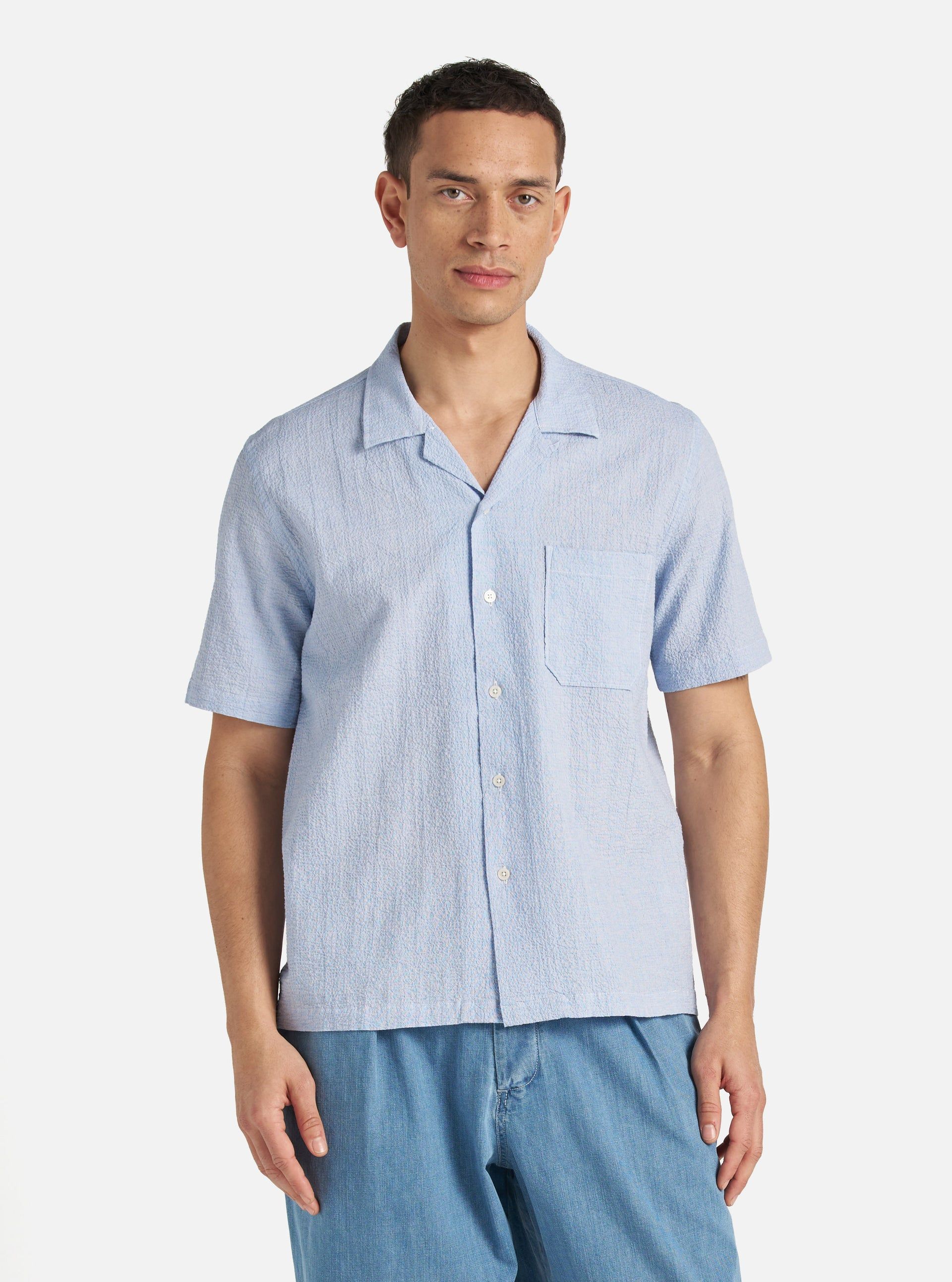 Camicia Seersucker Uomo Pale Blue