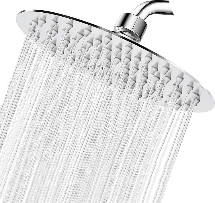 Soffione Doccia Bagno Acciaio Inox Design Ultra Slim Lucido Cromato 15Cm-Rotondo