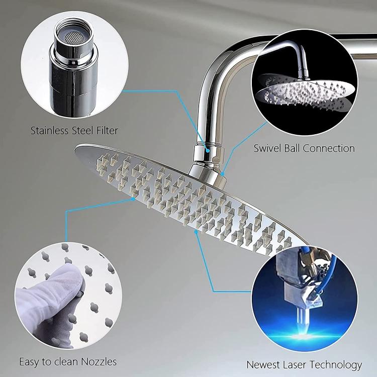 Soffione Doccia Bagno Acciaio Inox Design Ultra Slim Lucido Cromato 10Cm-Rotondo