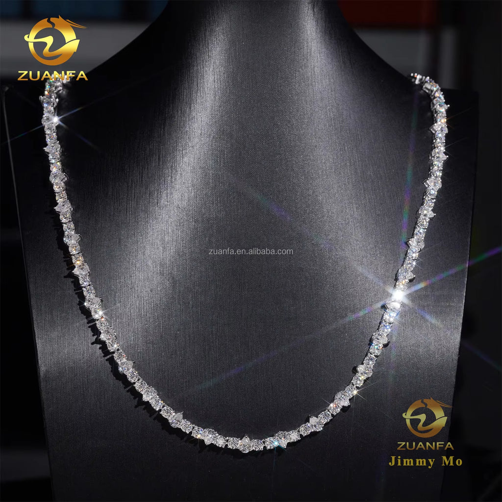 New Design Unique Elegant Style Claw Setting 4Mm Upside down 925 Solid Silver Rhodium Plated VVS Moissanite Pear Tennis Chain