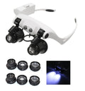 Visiera Occhiali Lente Ingrandimento Precisione Con 2 Led 4 Lenti Luce Torcia