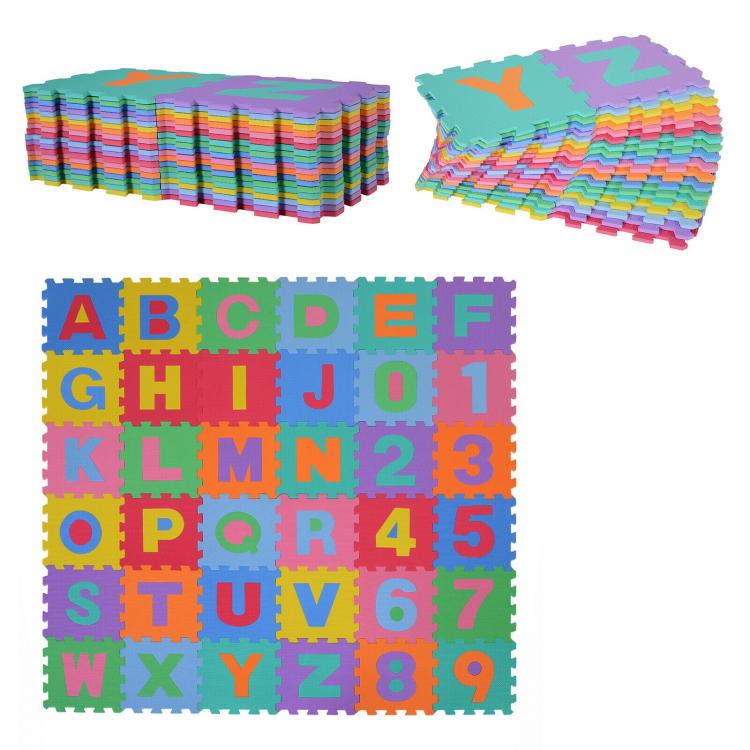 Tappeto Puzzle Bambini 36Pz Gioco Tappetino Morbido Numer Lettere Alfabeto Gomma