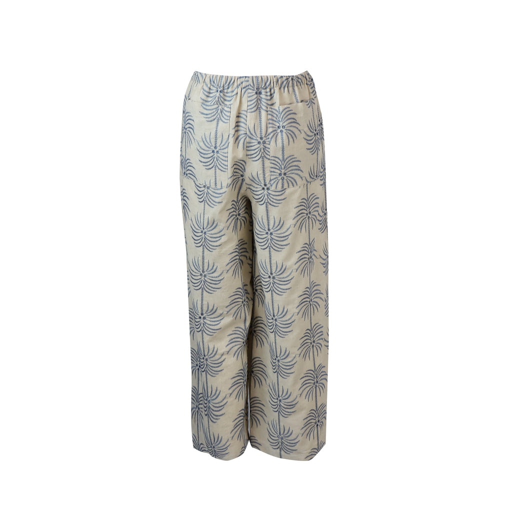 PANTALONI BUONO FANTASIA ECRU E BLU
