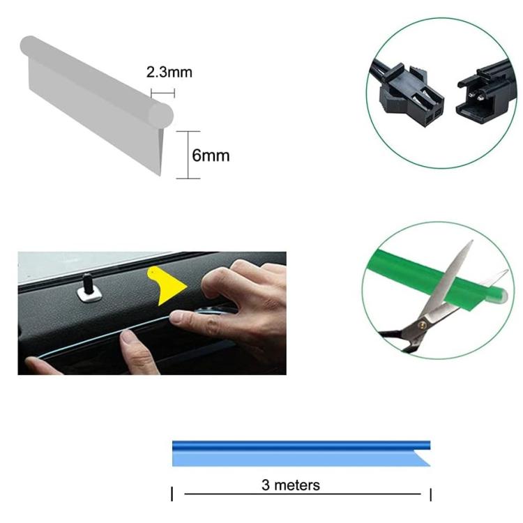 Striscia Led Fibra Ottica 12V Interni Auto Luce Decorativa Atmosfera (3M-Blu)
