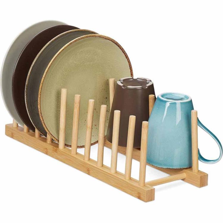Portapiatti In Legno Supporto Bicchieri Piatti Organizzatore 6 Posti Scolapiatti