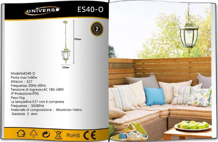 Lanterna Da Soffitto Sospensione  Con Catena Lampada Giardino Attacco E27/Oro
