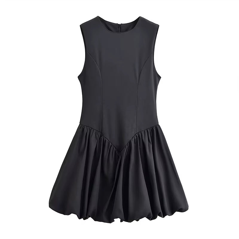 ZATRHMBM 2026 New Spring/Autumn Women'S Fashion Balloon Effect Dress, Retro Casual Sleeveless Elegant Women'S Dress
