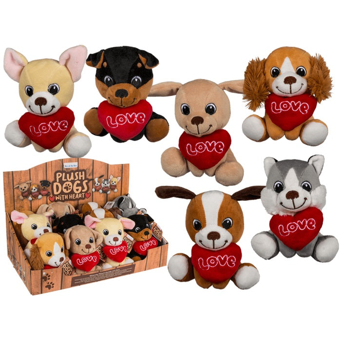 Peluche Cani Seduti Cuore San Valentino Love (Husky) Plush Dogs With Heart 14Cm