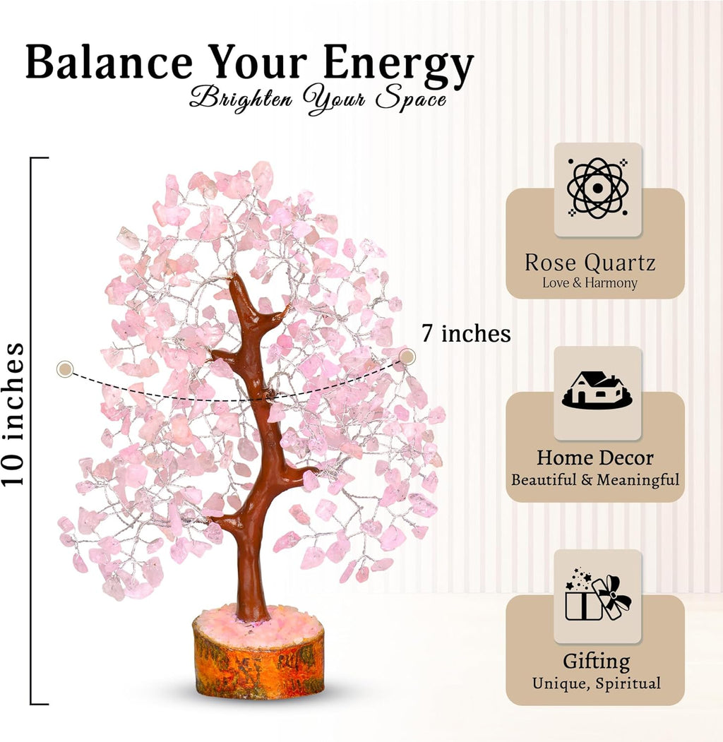Rose Quartz Crystal Tree - Bonsai Tree of Life - Pink Room Decor - Desk Decorations for Women Office - Gemstones and Crystals - Stones and Crystals