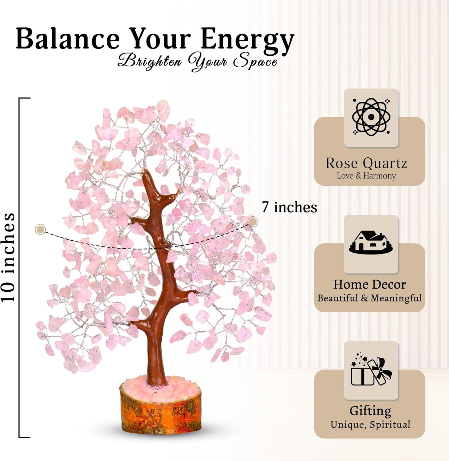 Rose Quartz Crystal Tree - Bonsai Tree of Life - Pink Room Decor - Desk Decorations for Women Office - Gemstones and Crystals - Stones and Crystals