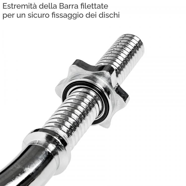 Hb Bilanciere Curl 150Cm Ø25Mm Acciaio Manubrio Barra Curva Bodybuilding 1,50M