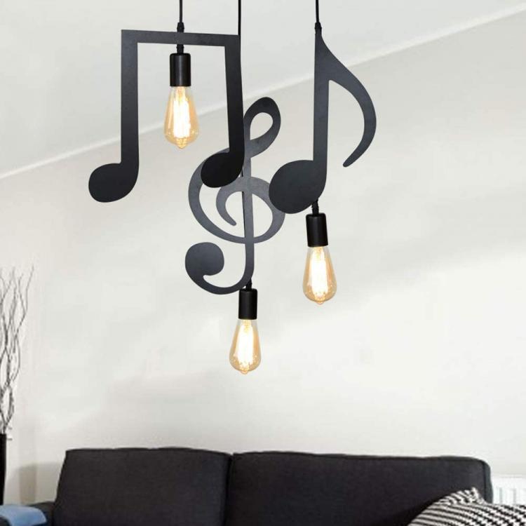 Lampadario A Sospensione Portalampada Nero Led 2 Nota Musicale Moderno E27 B01N3