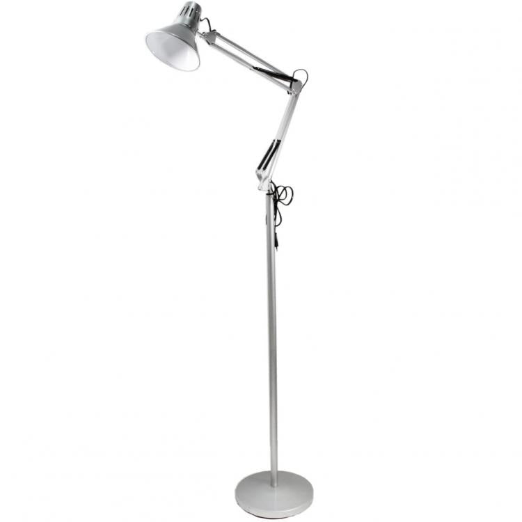 Lampada a Piantana Da Terra Braccio Orientabile Luce Lettura Metallo Grigio|D15A