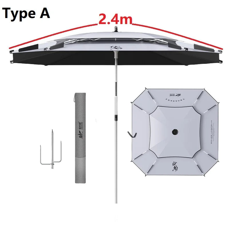 2.2-2.4M New Fishing Parasol Innovatively Octagonal Fishing Umbrella Stainless Steel Rod Beach Large Parasol Backyard Umbrella
