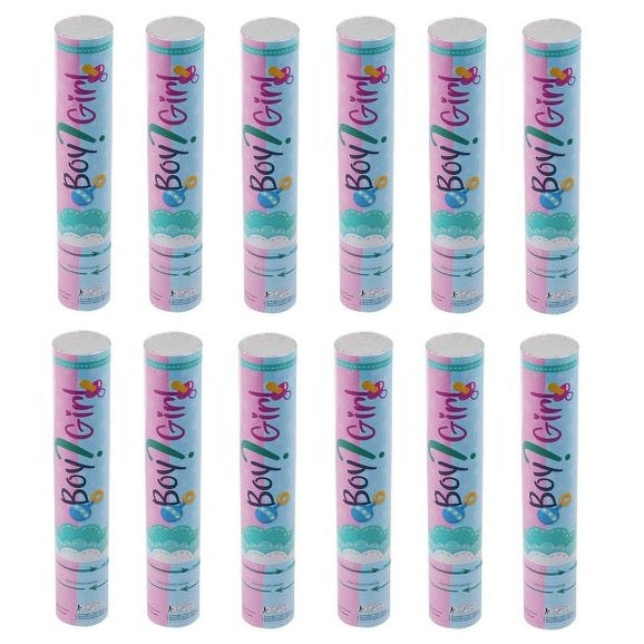12pz Tubo Spara Coriandoli Baby Shower Sesso Gender Reveal Party Girl (Femmina)