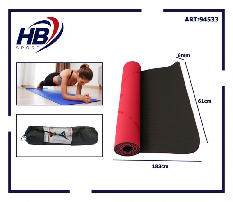 Tappetino Pilates Tappeto Yoga Materassino Fitness Gomma Tpe 6mm Bicolore Rosso