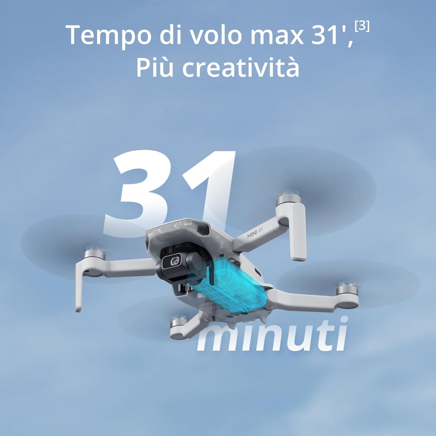 DJI Mini 4K, Drone per adulti, fotocamera 4K HD, Radiocomando RC-N1 Camera UHD < 249 g, stabilizzatore 3 assi, trasmissione video 10 km, return automatico, resistenza al vento, 1 batteria per tempo di volo 31', volo intelligente