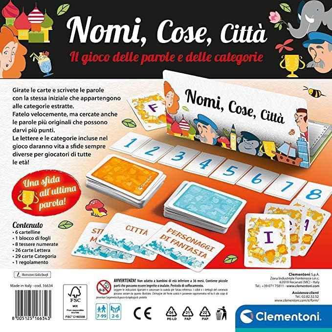 Clementoni - Nomi Cose Citta' - Gioco di Societa Da Tavolo Italiano Bambini 7+