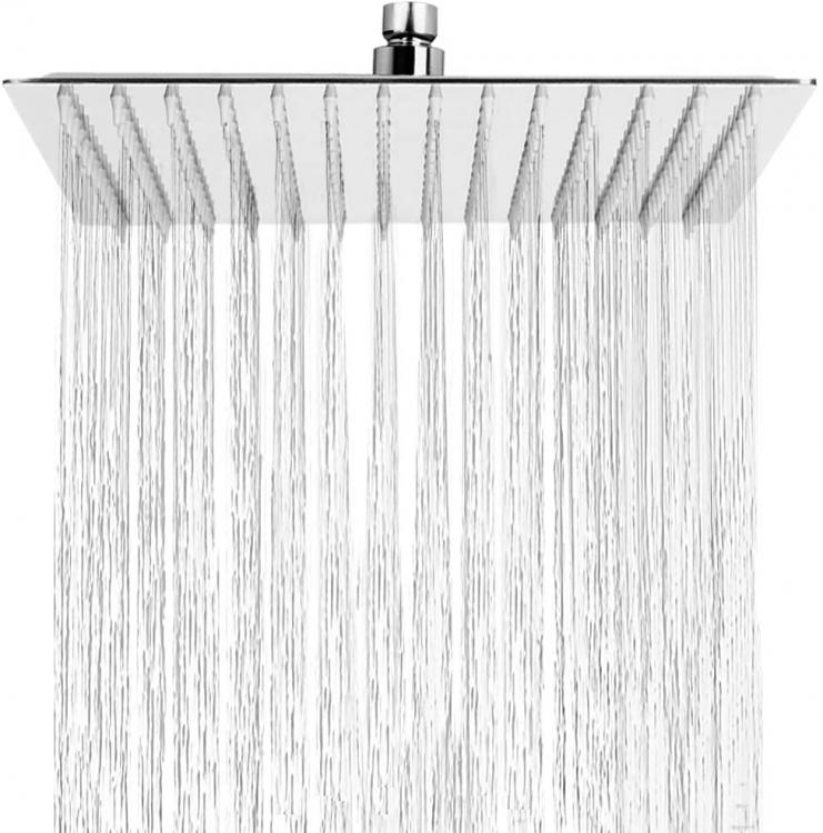 Soffione Doccia Bagno In Acciaio Inox Ultra Slim Lucido Cromato 25Cm-Quadrato
