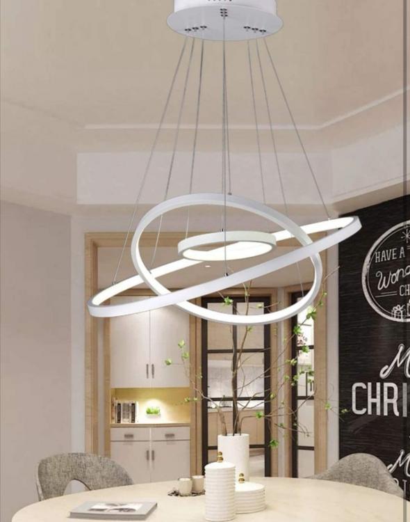 Lampadario Pendente  Led 48W Cerchi Con Anelli Bianco Moderno Salone Luce Calda