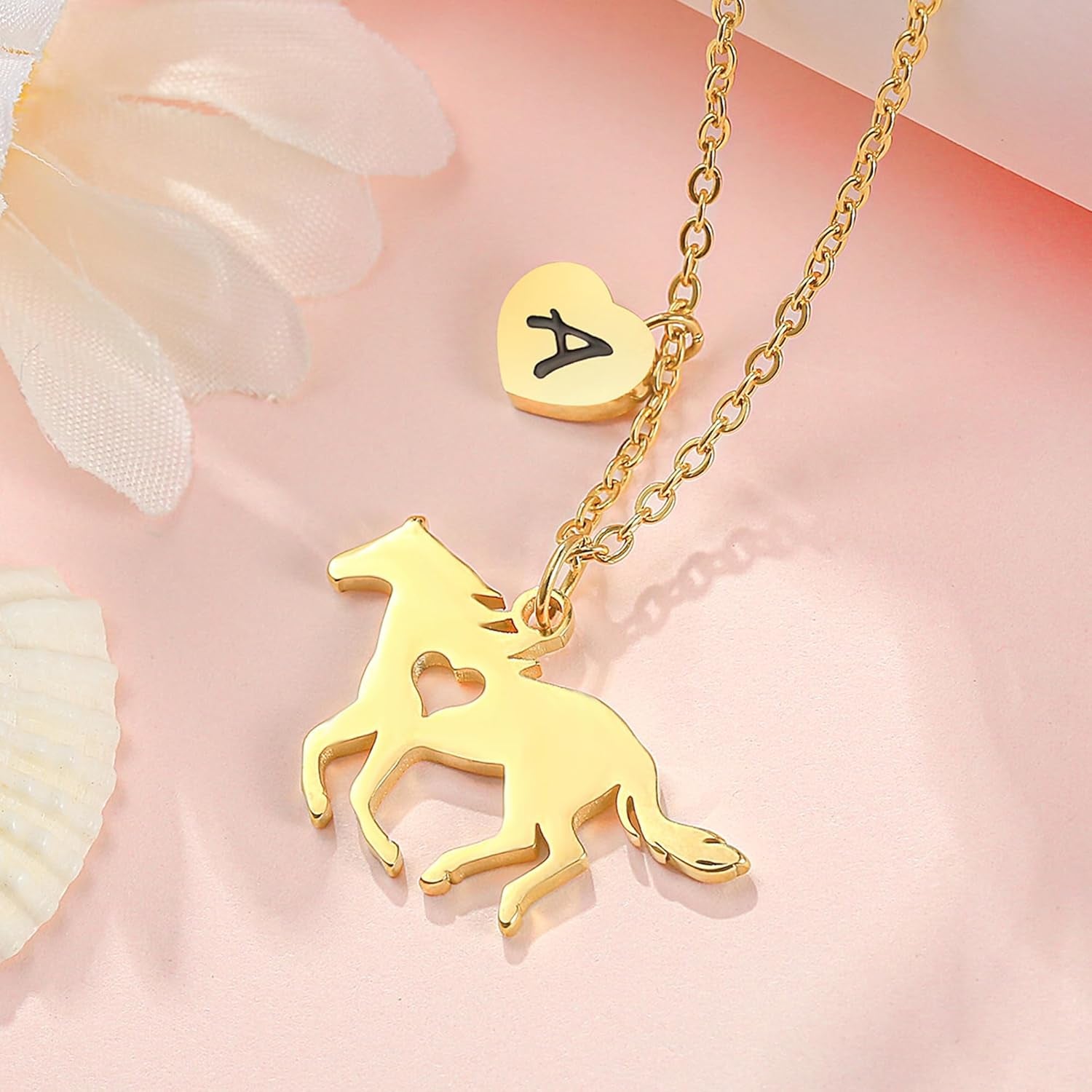 Easter Gifts for Kids Toddlers Teens - Easter Basket Stuffers Horse Necklace Gifts for Girls Horse Jewelry Necklaces Heart Initial Necklace Personalized Birthday Gift for Kids Teen Girl Women