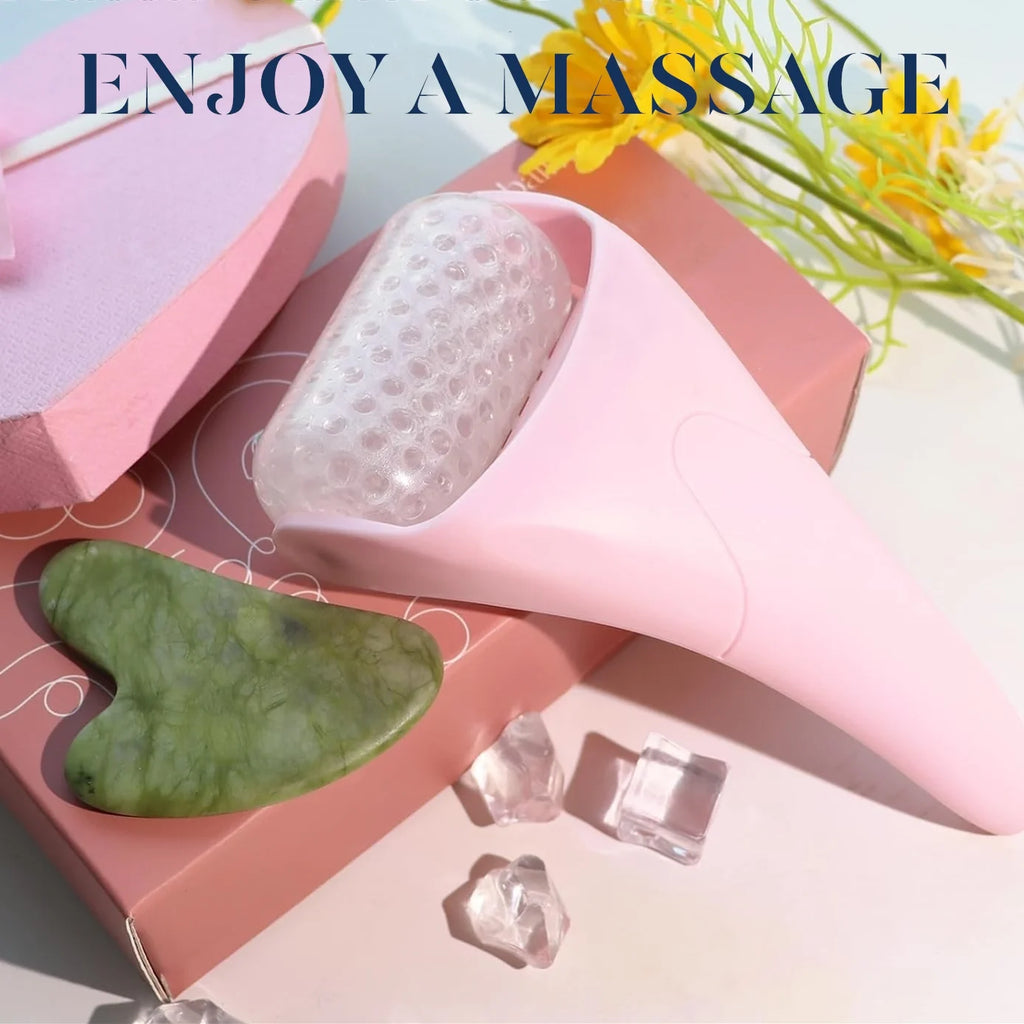 Ice Roller for Face & Gua Sha, Ice Face Roller Reduces Puffiness Skin Toning Devices, Pink