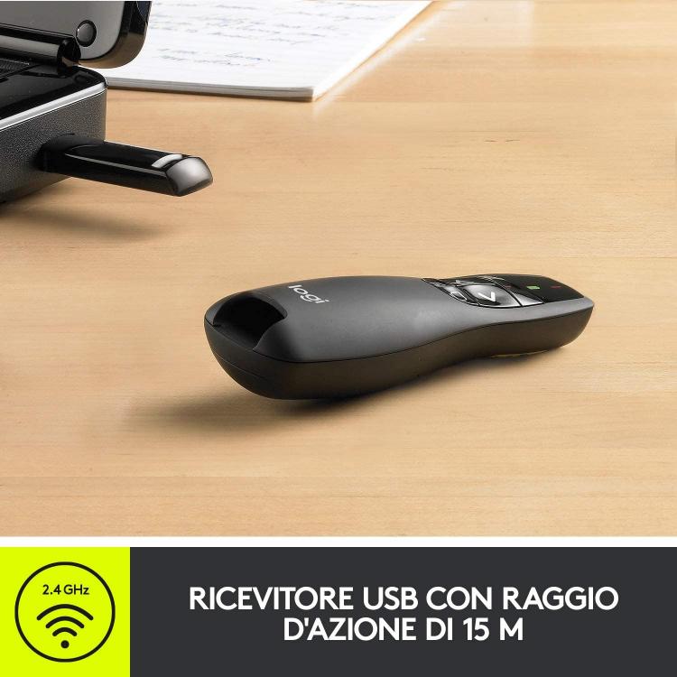 Logitech Puntatore Mouse Wireless Presenter R400 Laser Rosso Remote Windows Pc