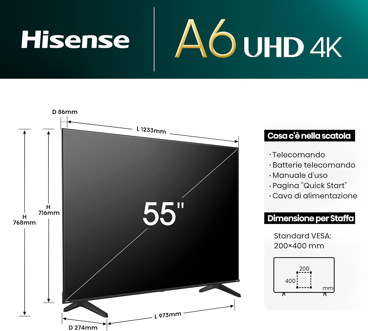 Hisense Smart TV 55" UHD 4K Ultra HD 55A6N Led Android Wi-Fi Hdmi Hdr