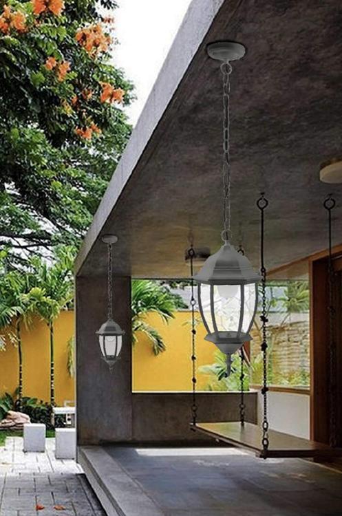 Lanterna Da Soffitto Sospensione  Con Catena Lampada Giardino Attacco E27/Grigio