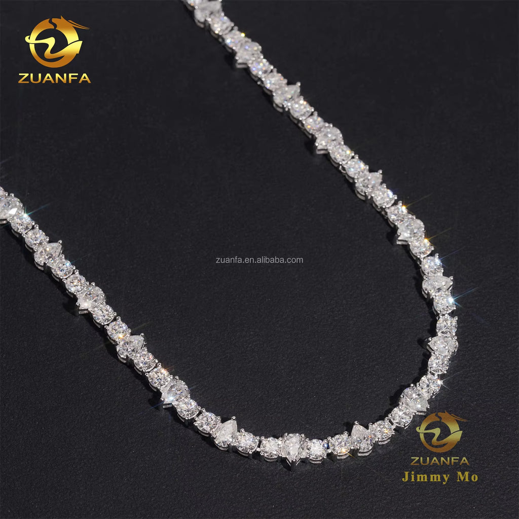 New Design Unique Elegant Style Claw Setting 4Mm Upside down 925 Solid Silver Rhodium Plated VVS Moissanite Pear Tennis Chain