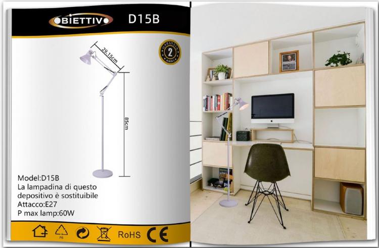 Lampada A Piantana Da Terra Braccio Orientabile Luce Lettura Metallo Bianco|D15B