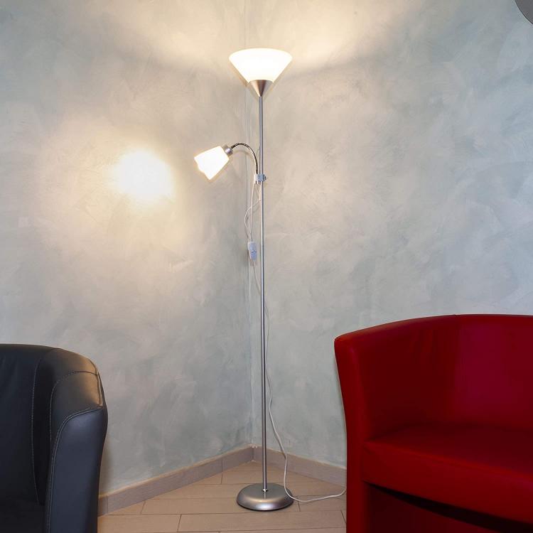 Lampada Piantana Led Da Terra 2 Luci E27 Braccio Flessibile Lettura Divano D23-N
