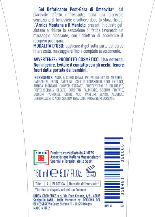 Omeovita Sport Gel Defaticante Effetto Freddo Rinfrescante E Rilassante 150Ml
