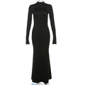 Women'S Clothes Event Evening Dresses Sexy Elegant Crew Neck Long Sleeve Black Bodycon Knit Open Back Backless Maxi Dress