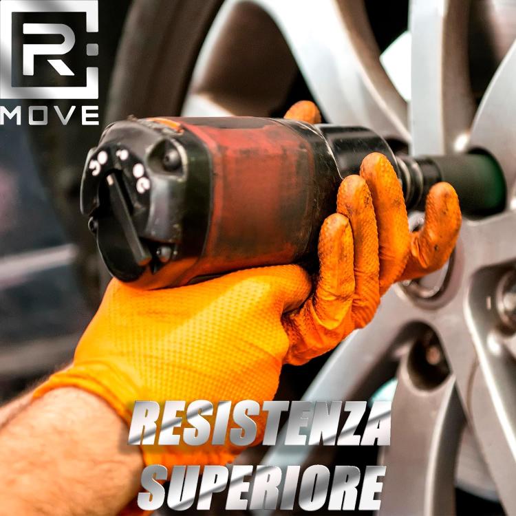 Rmove 50Pz 8.5Gr da Lavoro Guanti Nitrile Arancione Senza Polvere Full Grip (M)
