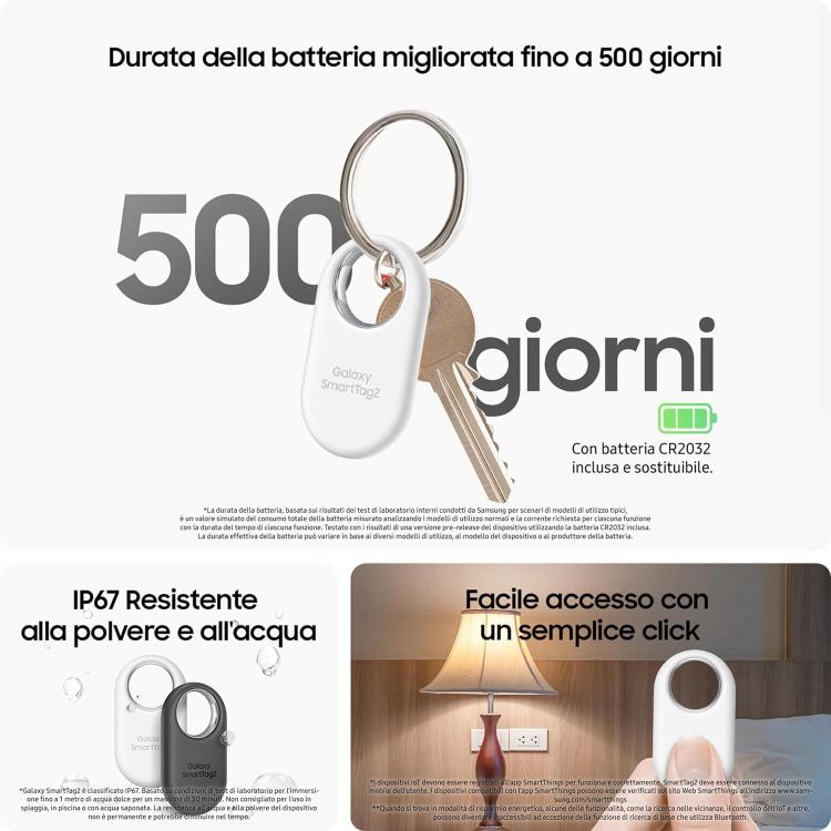 Samsung Galaxy Smarttag2 (4Pack) Localizzatore Bluetooth 2023 Ip67 Black / White