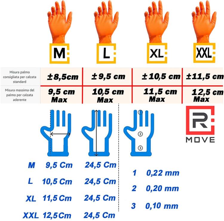 Rmove 100Pz 8.5Gr Da Lavoro Guanti Nitrile Arancione Senza Polvere Full Grip XL