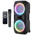 CASSA PORTATILE RICARICABILE TROLLEY AMPLIFICATA BLUETOOTH USB MICROFONO KARAOKE