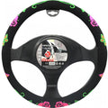 COPRIVOLANTE NERO CON ROSE AUTO UNIVERSALE FODERA VOLANTE STERZO TUNING 37-39