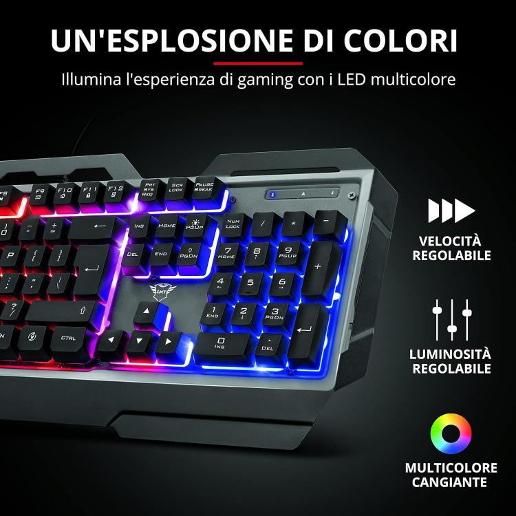 Trust Gxt 856 Torac Tastiera Pc Gaming In Metallo Retroilluminata Anti-Ghosting