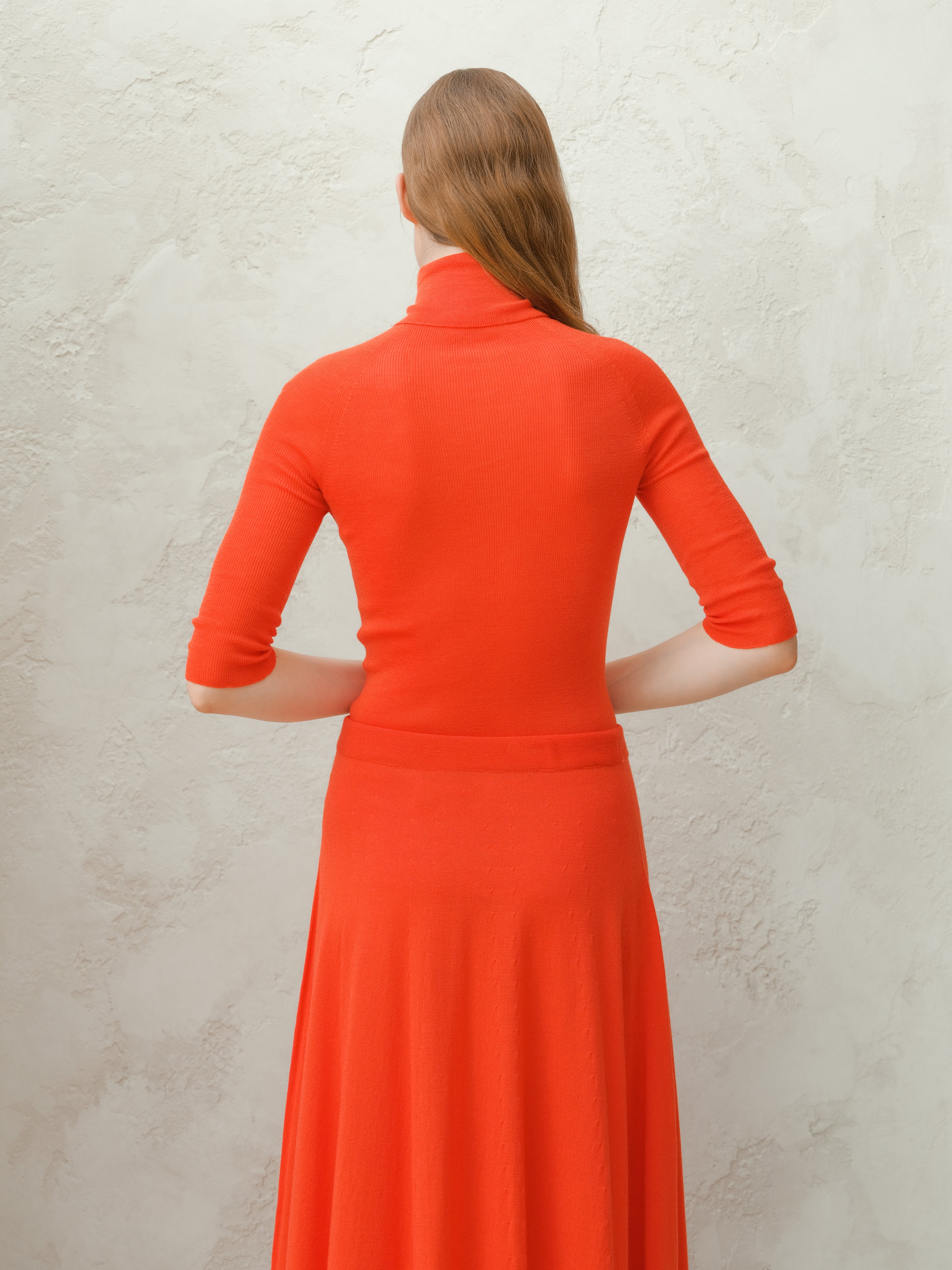 Extra Fine Merino Wool 3/4 Sleeve Ribbed Turtleneck  (3D-Knit)