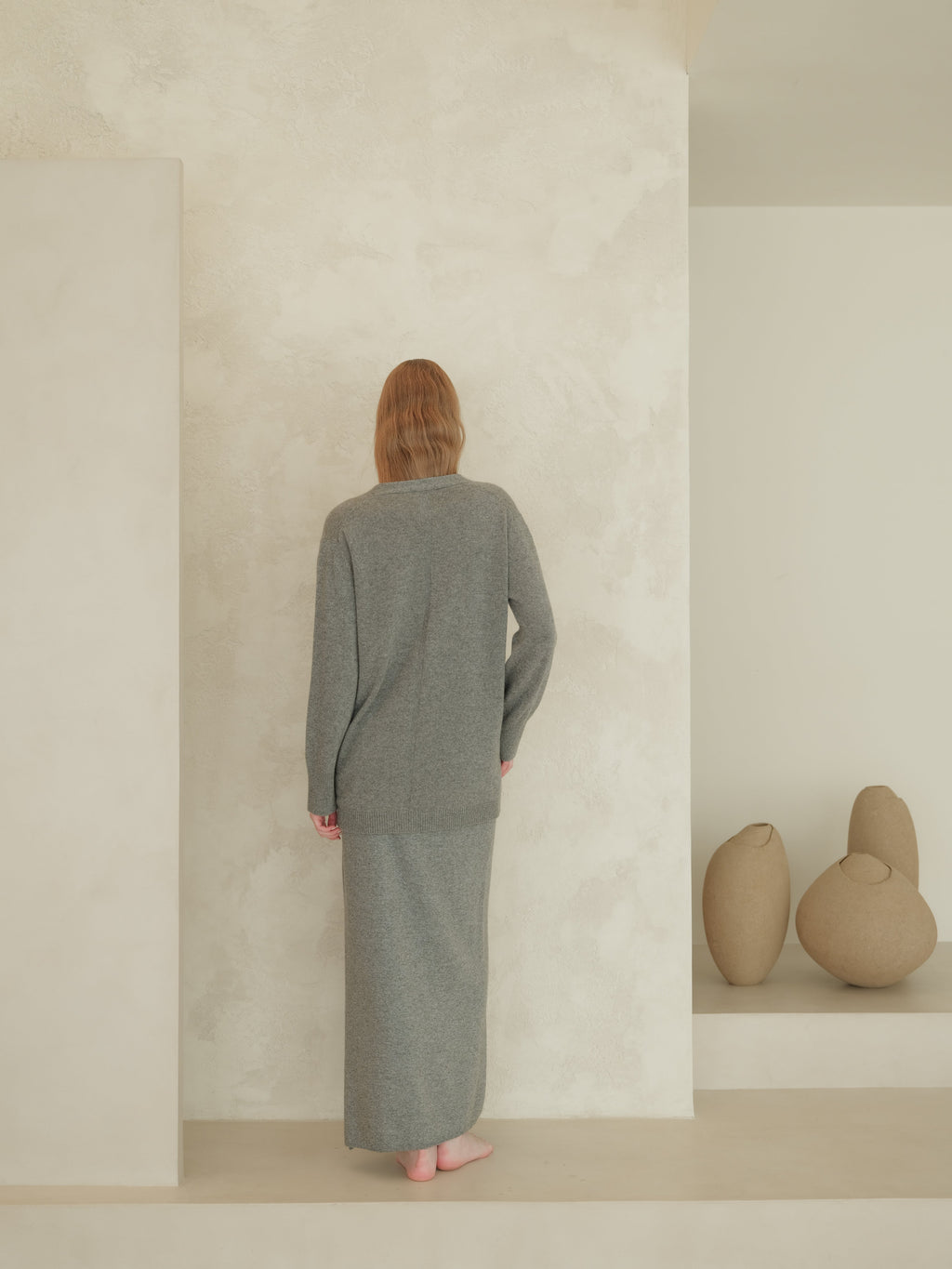 Cashmere Mix High-Waist Long Skirt With Side Slit (3D-Knit)