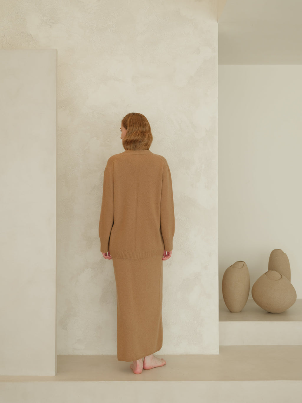Cashmere Mix High-Waist Long Skirt With Side Slit (3D-Knit)