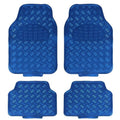 Set 4 Tappetini Tappeti Per Auto Universali Gomma Effetto Metallo Cromato (Blu)