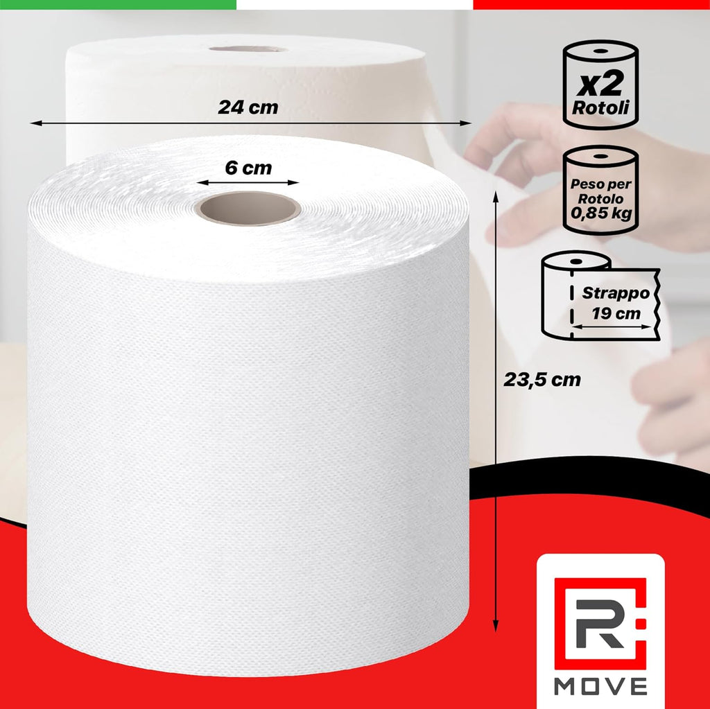 R Move 4 Rotoloni di Carta asciugatutto, Bobina industriale mani Professionale a 800 Strappi, Asiugamani Pura Cellulosa lunga durata extra resistente, assorbenti da cucina, 3200 strappi totali