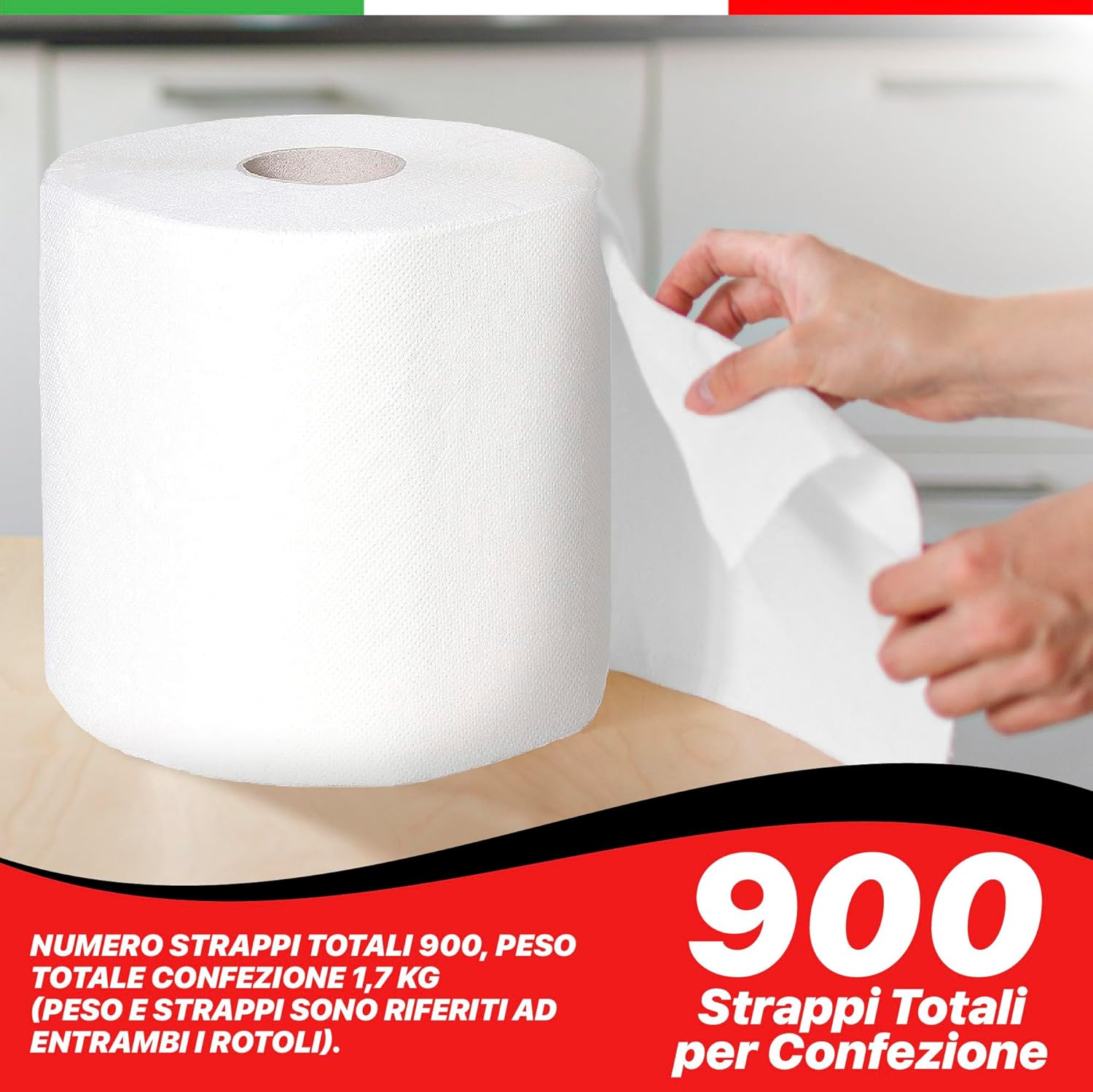 R Move 4 Rotoloni di Carta asciugatutto, Bobina industriale mani Professionale a 800 Strappi, Asiugamani Pura Cellulosa lunga durata extra resistente, assorbenti da cucina, 3200 strappi totali