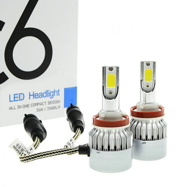 COPPIA LAMPADE LED AUTO FARI H8 H9 H11 MOTO LAMPADINE 36W LUCE BIANCA 6000K FARO